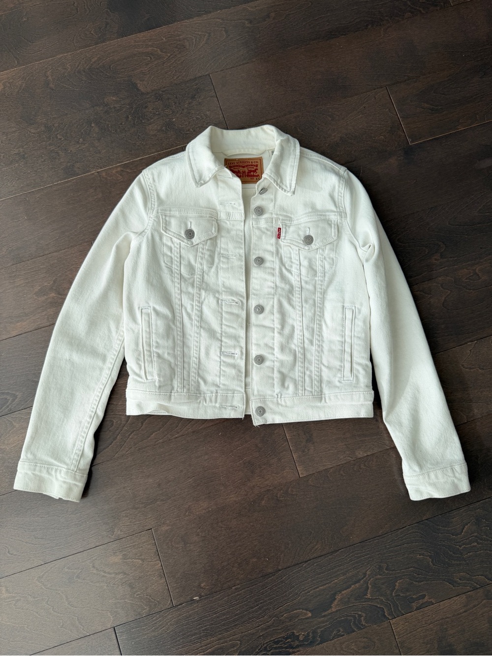 Y2k Levi's White Denim fitted trucker jacket